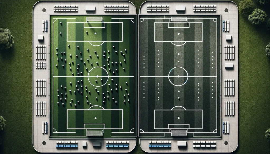 Overhead view of soccer and football fields